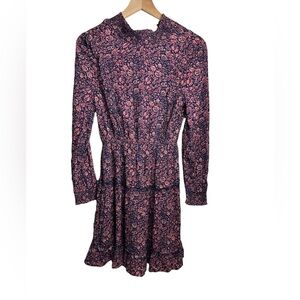 Susina Floral Mock‎ Neck Tiered Prairie Dress Sz XS NEW Tiered Boho Navy Pink